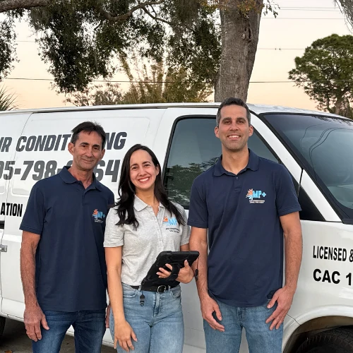 Mario Perez, Owner & Lead Technician of MP+ Air Conditioning in Brandon, FL, smiling in uniform.